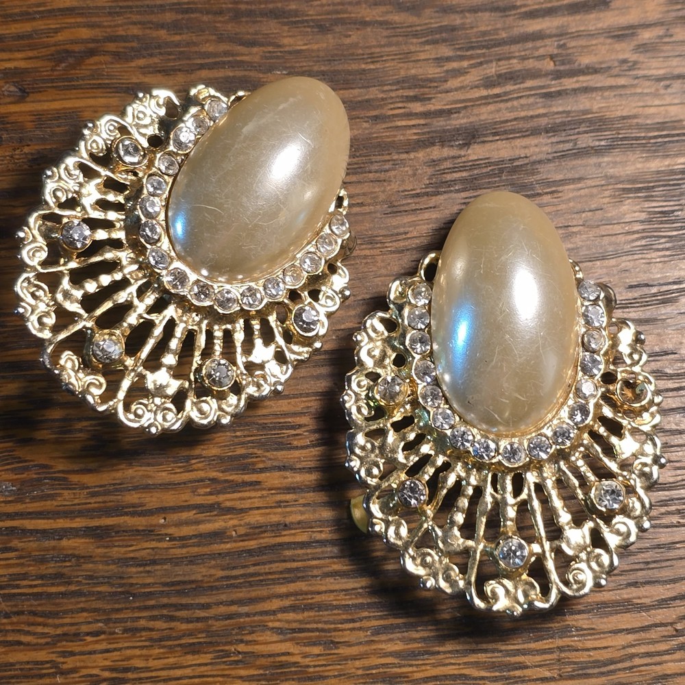 Pearly large earring pair - Vintage '80s Sparkle jewelry